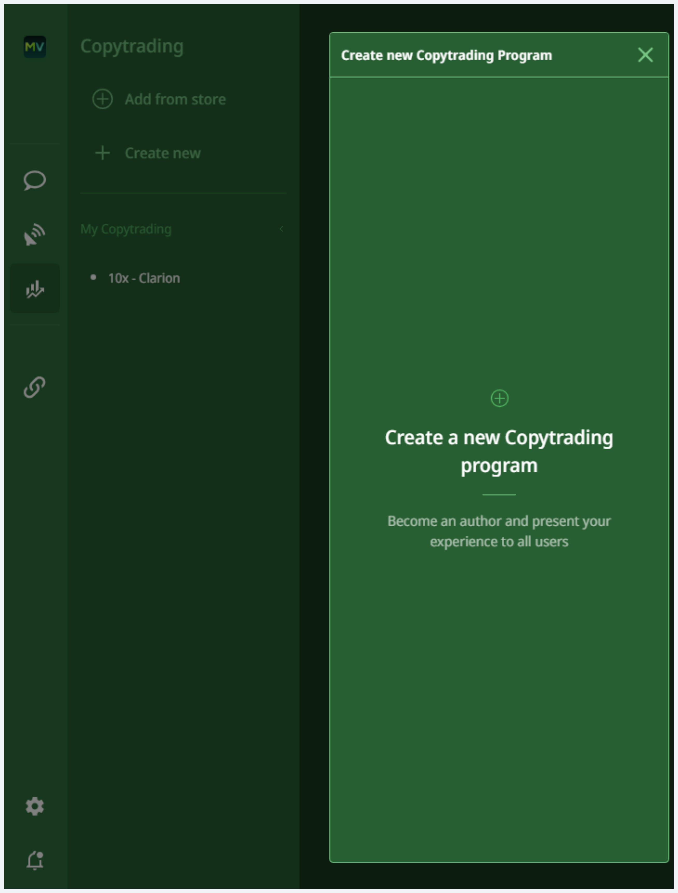 Create new Copytrading program panel